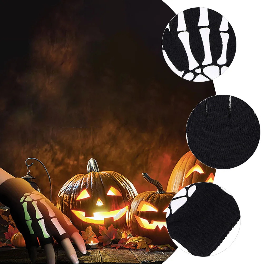 

1Pair Halloween Gloves Luminous Fingerless Knit Warm Flexible Stylish Party Decorative Cosplay Prop for Night Events