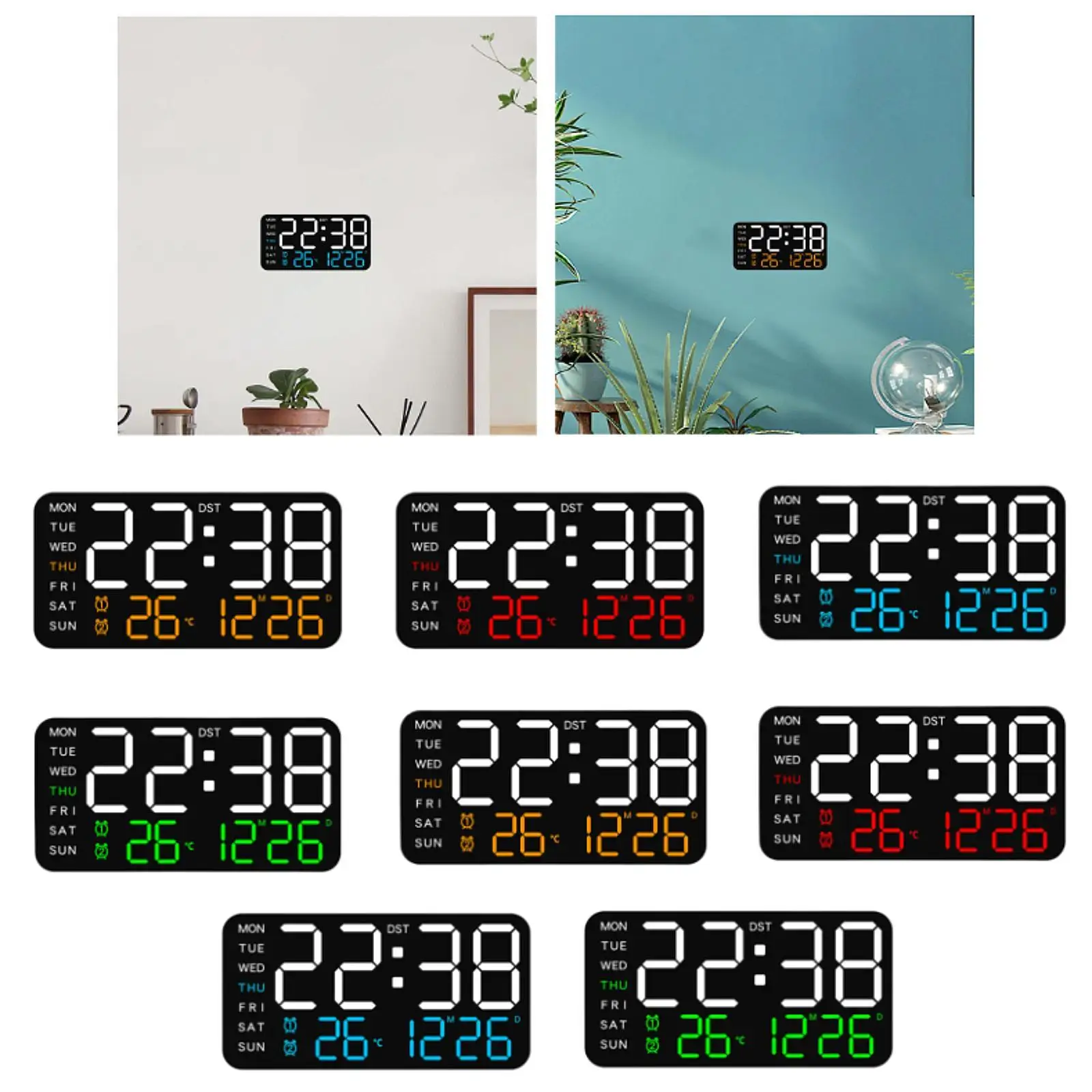 ساعة منبه رقمية LED ساعة مكتب رقمية شاشة عرض كبيرة اثنين منبه