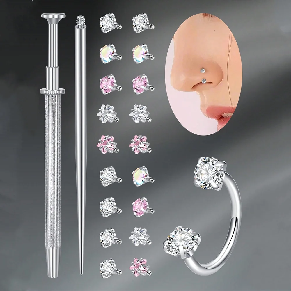 Stainless Steel Horseshoe Nose Rings Studs, 10G Internally Threaded Nose Rings, Lip Ring Eyebrow Ring Helix Ear Piercing Jewelry