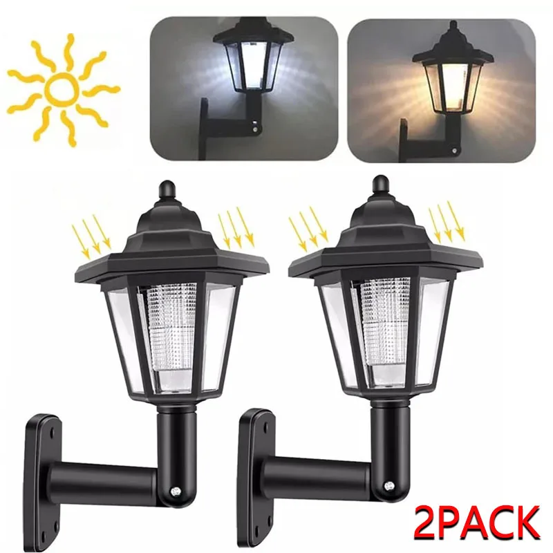 Solar Wall Lights Outdoor Waterproof LED Retro Hexagonal Garden Wall Lamp Solar Fence Landscape Lighting for Patio Yard Decor