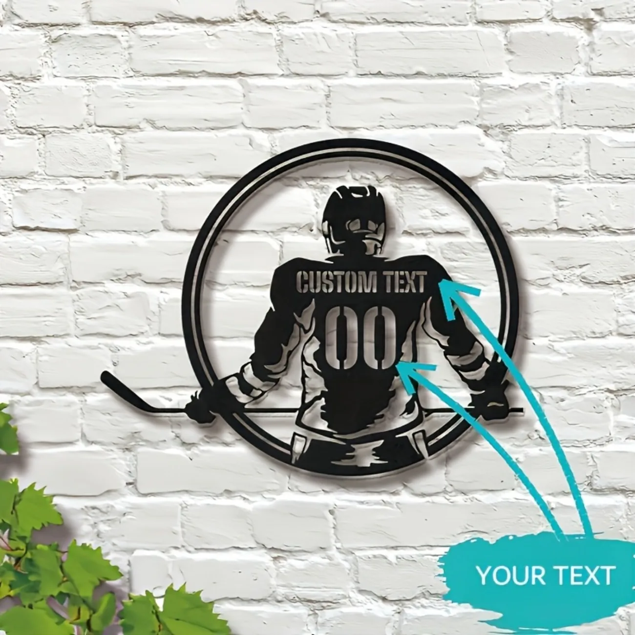 Benutzerdefinierte Hockeyspieler-Wanddekoration aus Metall (Statuenstil) – personalisierte Sportverzierung, Art-Deco-Stil, langlebige Metallkonstruktion.