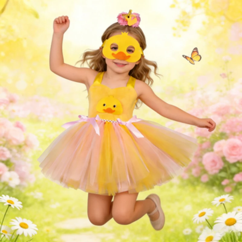 Cute Cartoon Pattern Casual Party Dress for Toddler Girls, Soft Tulle Puffy Tutu Skirt for Kids Photoshoot,Halloween Performance