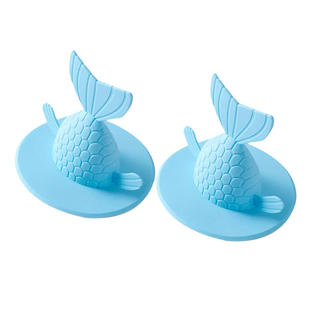 2 قطعة غطاء بالوعة استنزاف الأرض الأزرق ذيل السمكة شكل قوي شفط بالوعة التوصيل للمطبخ الحمام مزيل العرق مصفاة سدادة الوسادة