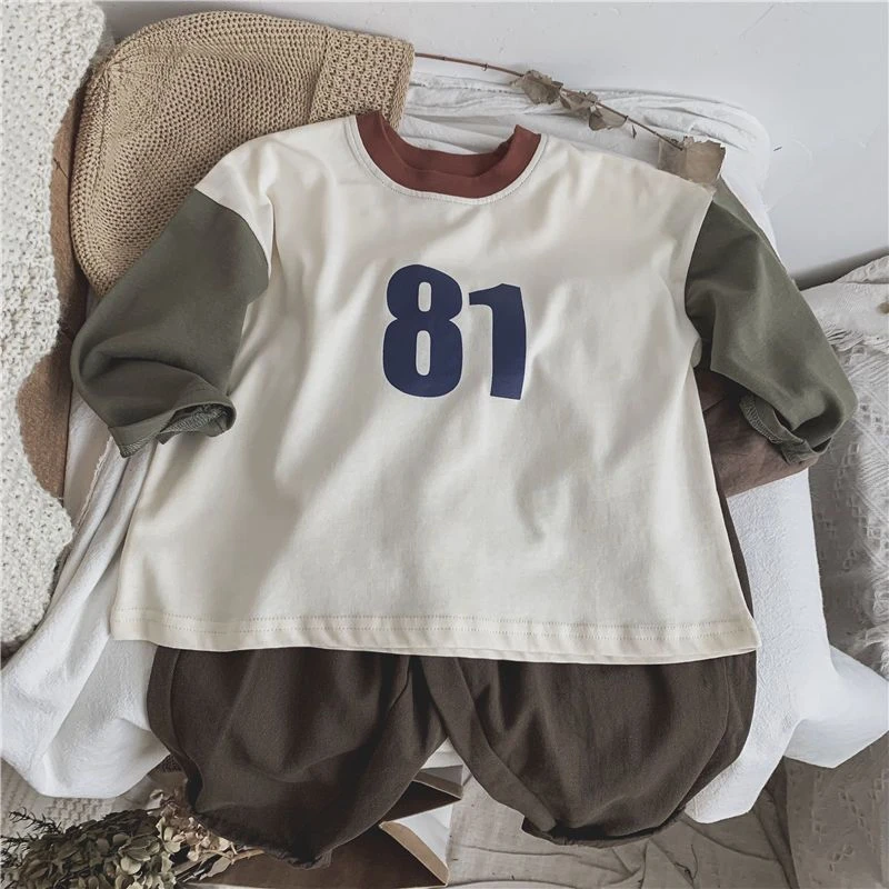 Kids Undershirts New Spring 2025 Patchwork Long Sleeve Baggy Fashion Korean Casual