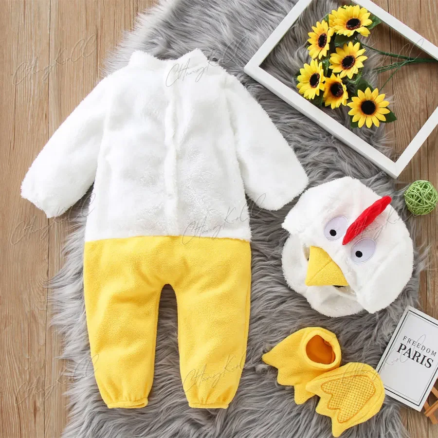 Cosplay Baby Chicken Chick mascot Costume for kids Boys Girls Infant Fleece Rompers Jumpsuit Shoes Halloween Easter Fancy Dress