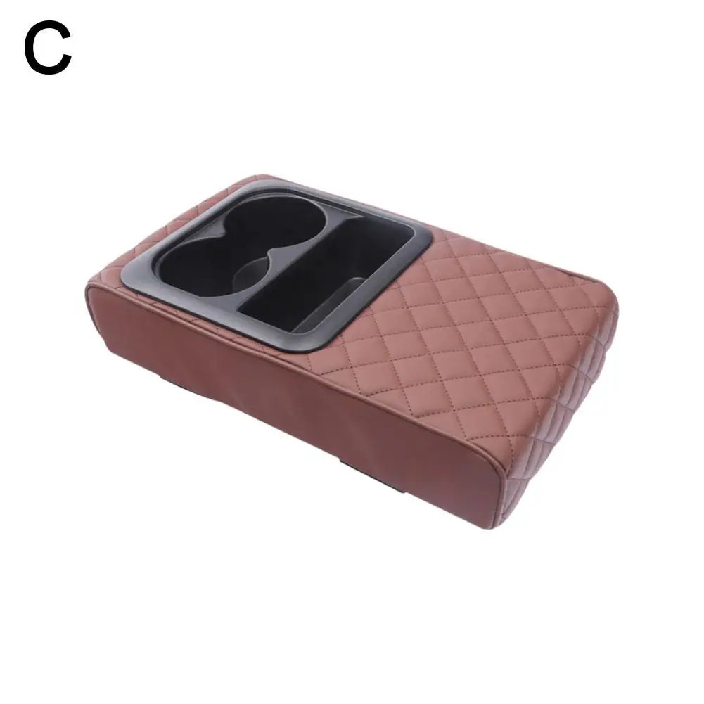 Car Center Console Armrest Cushion With Cup Holder Leather Pad Armrest Pad Abs Car Amrest Pu Height Cover Pillow Portable J2o0