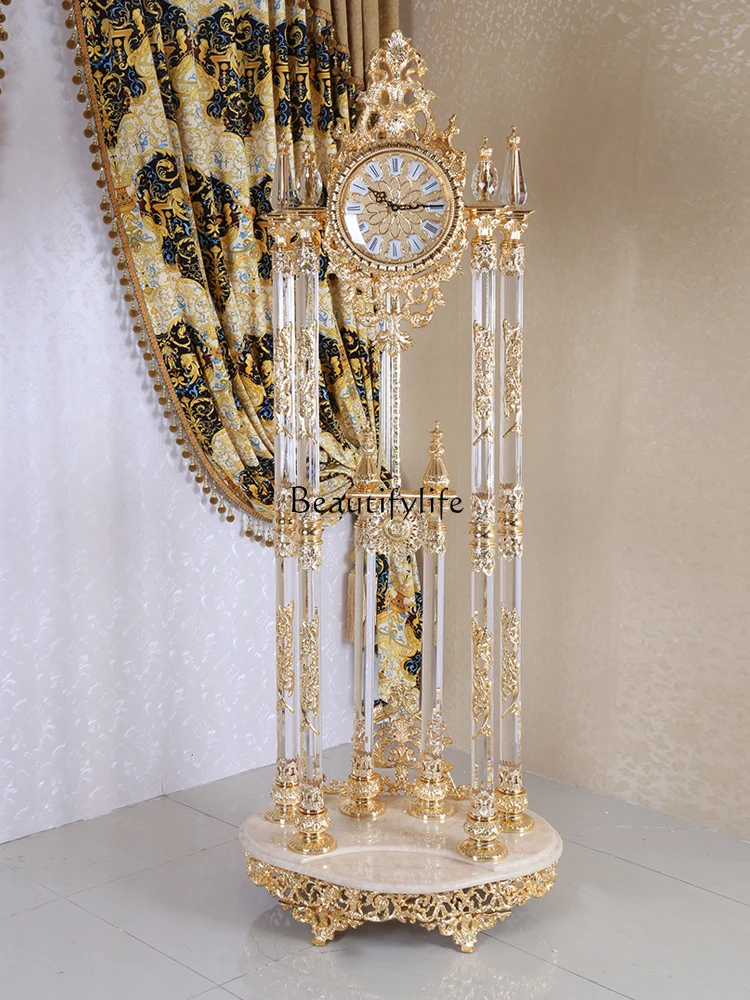 Seiko Quartz Movement European Floor Crystal Column Luxury Vertical Large Copper Bell