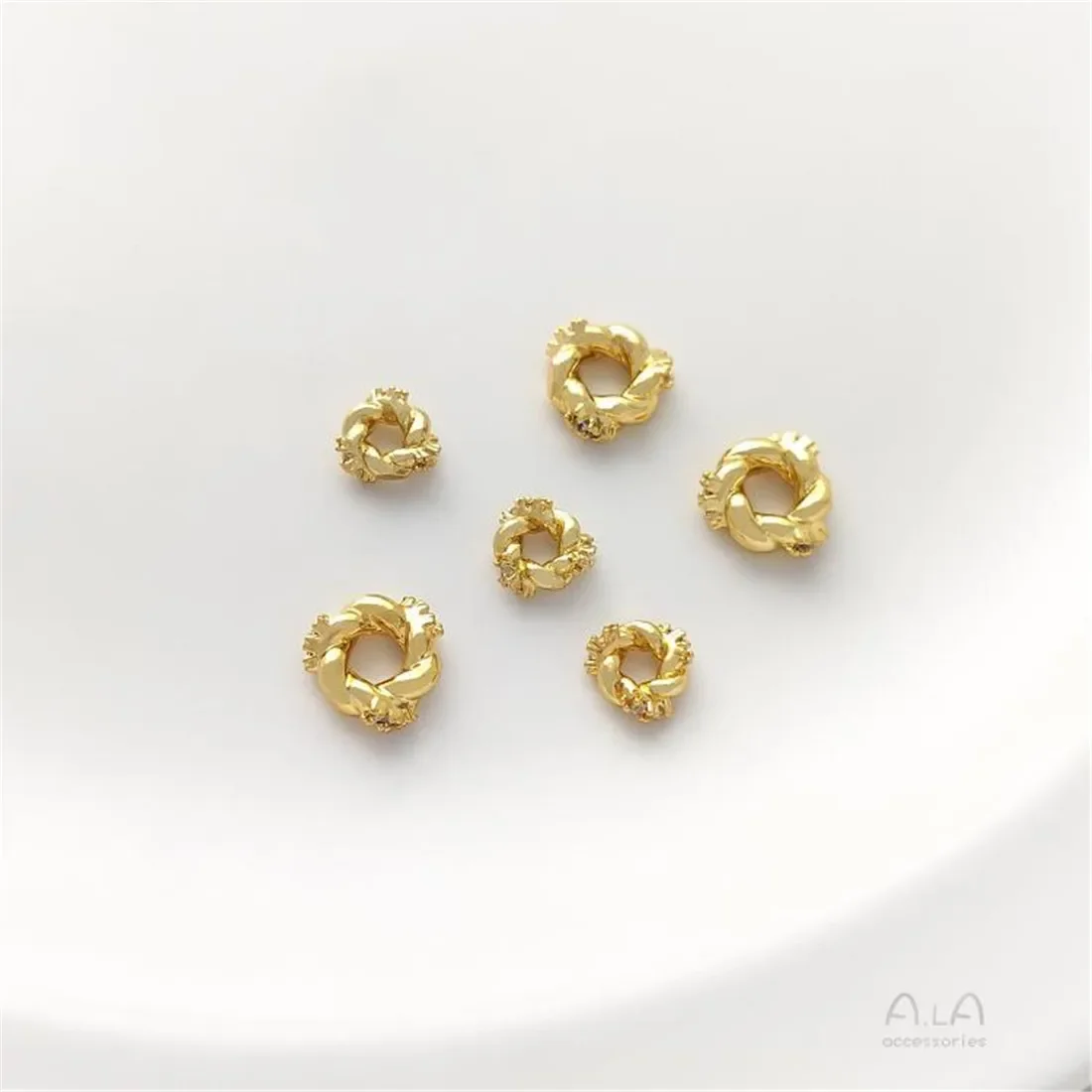 6PCS 5mm 6.5mm 14K White Gold Inlaid with Zircon Twist Bead Garland Spacer, Handmade Jewelry Accessories, C332, Light, 18K