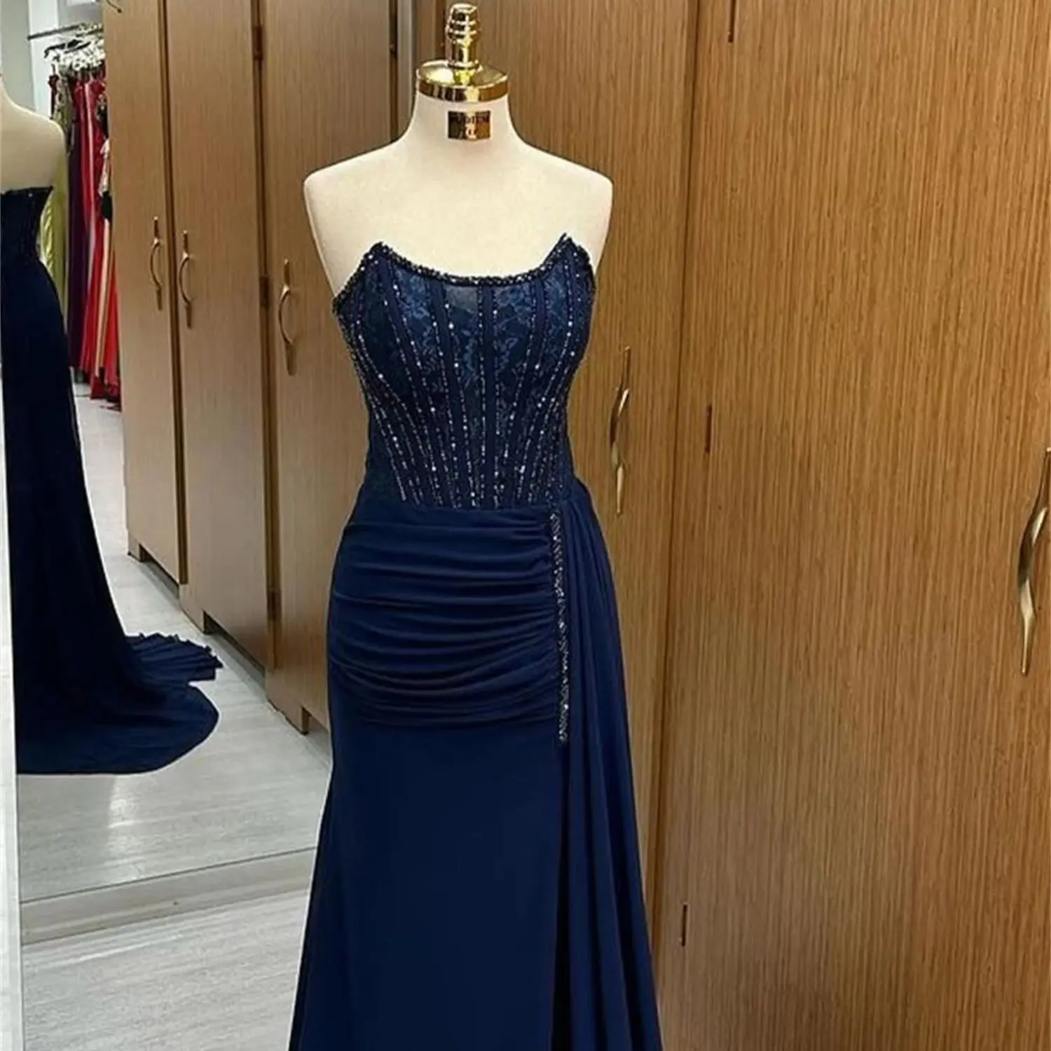 

Aileen Navy Mermaid Beaded Luxury Elegant Dresses for Women Guest Wedding Dress Prom Special Events Gala Woman Women's Party New