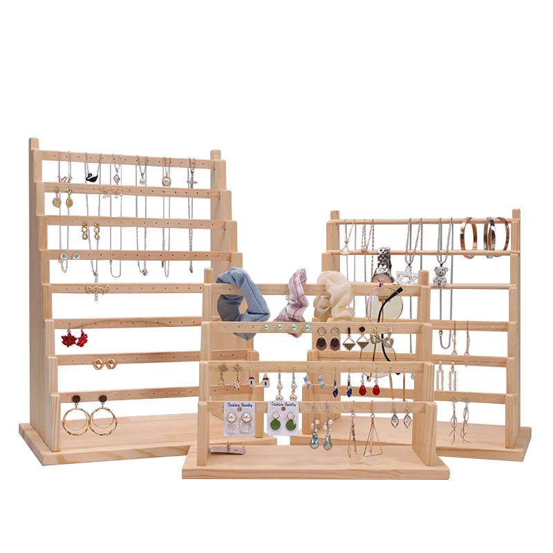 

Solid Wood Earrings Display Rack 4/6/8 Layers Removable Log Earrings Head Flower Necklace Watch Storage Live Broadcast Prop Rack