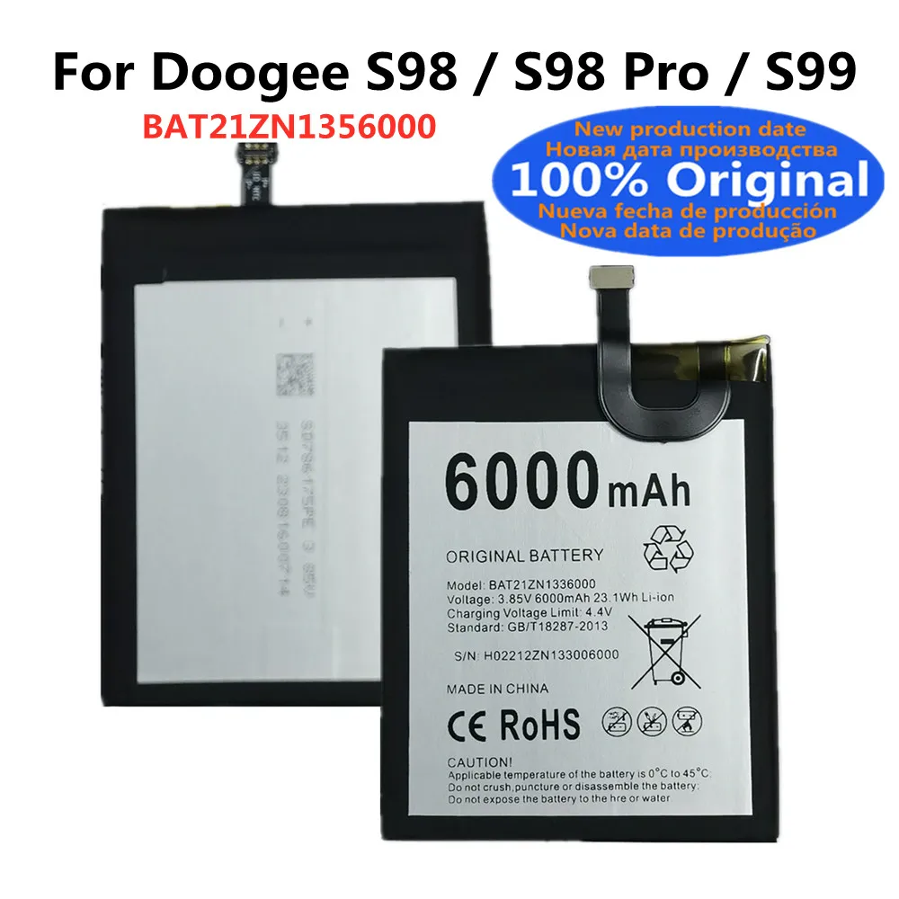 

6000mAh BAT21ZN1356000 Original Battery For Doogee S98 Pro S99 S98Pro 6.3" Mobile Phone Battery Bateria Batteries Fast Deliver