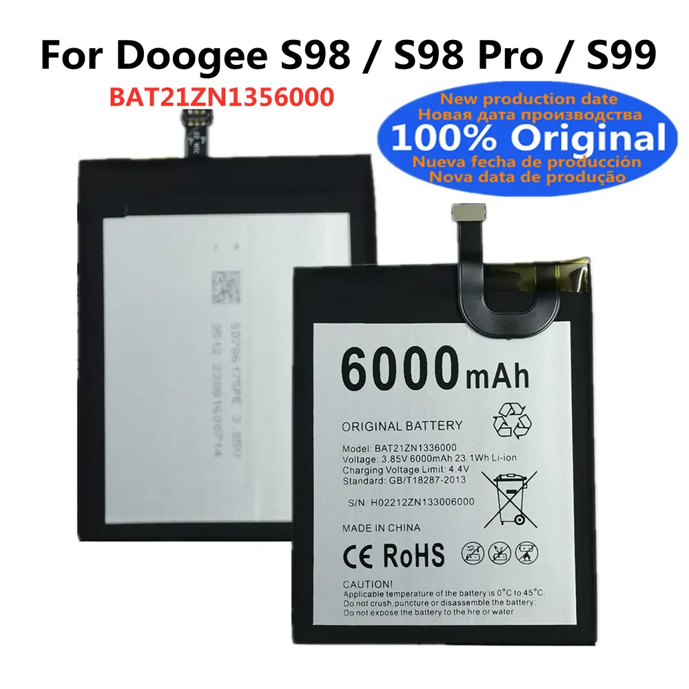 6000mAh BAT21ZN1356000 Original Battery For Doogee S98 Pro S99 S98Pro 6.3\