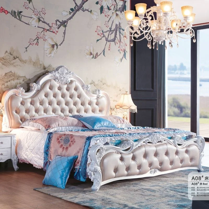 #$High-Quality European Style Solid Wood Double Bed With,Crown Design for Bedroom Combination Home Furnishing