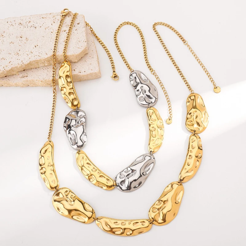 Unregelmäßige Plissee Anhänger Edelstahl Frauen Personalisierte Mode Geometrische Schlüsselbein Kette Halsketten Charme Schmuck – Detail 3