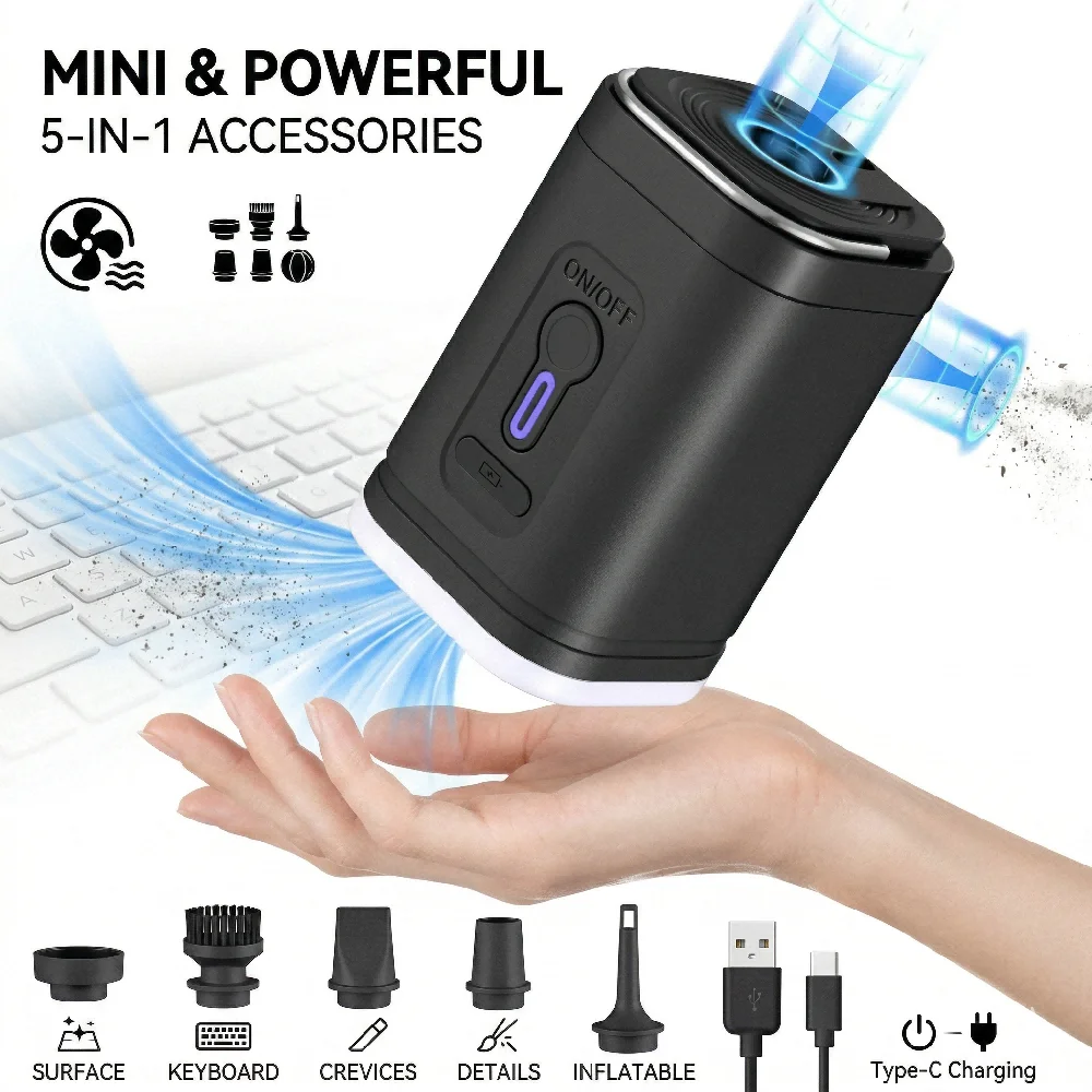 Mini Electric Air Pump with 2400mAh Battery USB Rechargeable to Inflate Deflate for Pool Floats, Air Bed, Vacuum Storage Bags