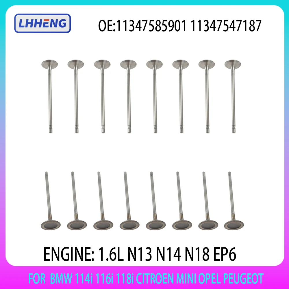 16 PCS Intake & Exhaust Valve Kit Fit For BMW 114i 116i 118i CITROEN MINI OPEL PEUGEOT 1.6 L N13 N14 N18 EP6 10-15 11347585901
