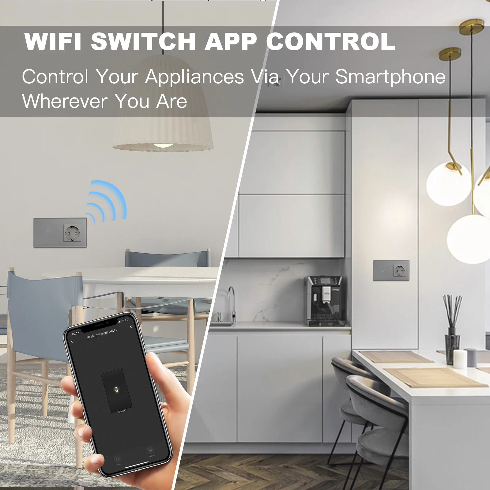 Interruttori tattili a parete Wifi BSEED con presa EU senza WIFI 1/2/3Gang 1/2/3 vie Smart Google Alexa Light switch controllo App