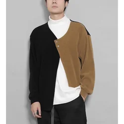 Autumn and Winter British Hong Kong Style Personalized Irregular Color Contrast Splicing Fake Two Piece Half High Neck Sweater