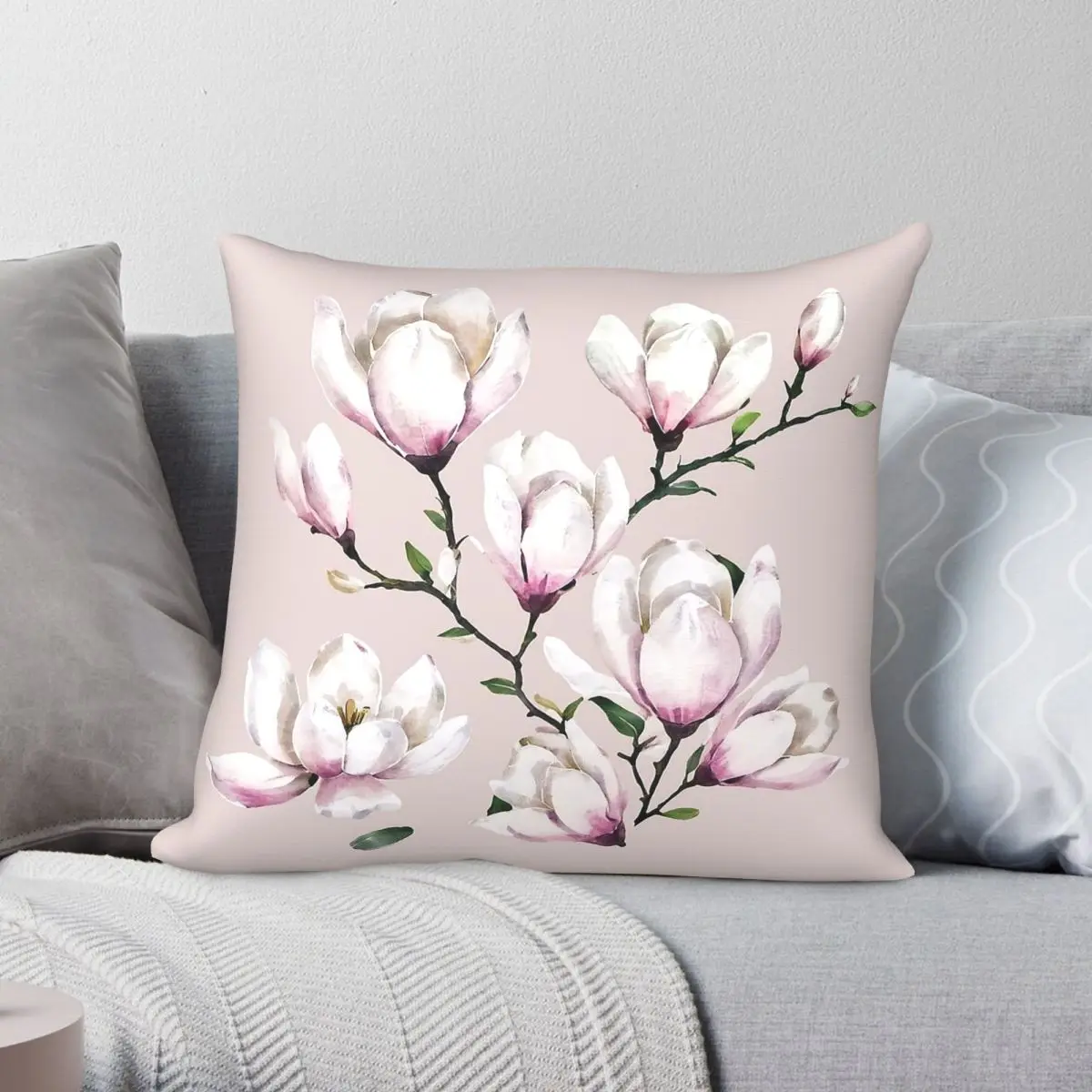 Vintage Magnolia Botanical Square Pillowcase Polyester Linen Velvet Printed Zip Decorative Pillow Case Sofa Cushion Cover 18