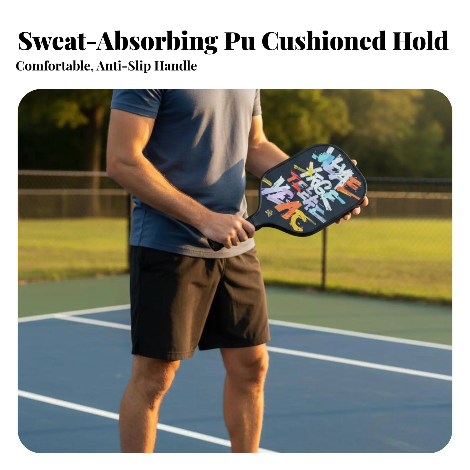 

Ракетка для пиклбола с амортизирующей рукояткой, из стекловолокна, с шестиугольной сеткой в центре, легкая, с увеличенной зоной удара.