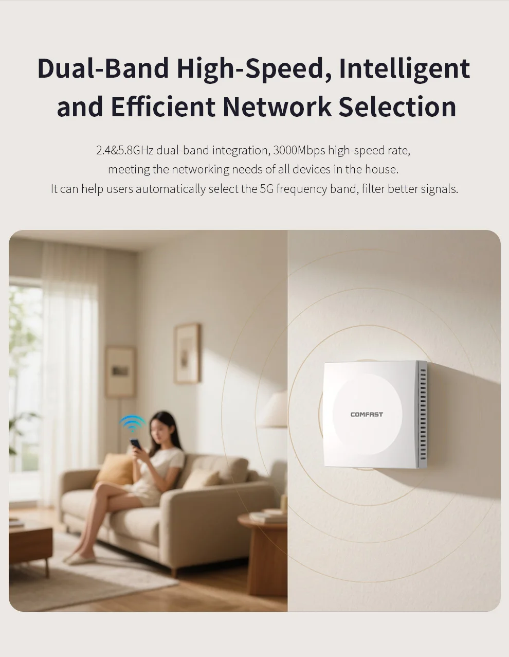 COMFAST WiFi Repeater AX3000 WiFi6 Extender 2.4G/5GHz Dual-Band Signal Booster Wall Mount Network Access Point WiFi Repeater
