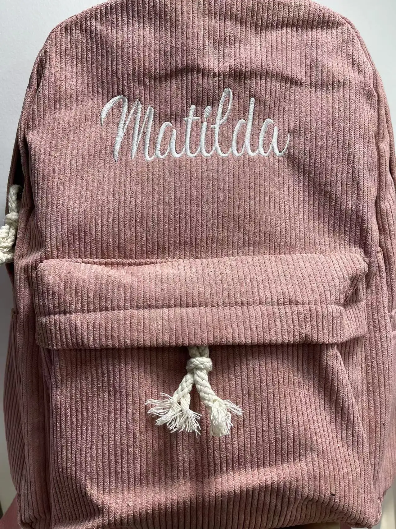 Mochila escolar de pana de gran capacidad con nombre personalizado, bolso de Campus de Color Simple para niños y niñas, mochila de viaje con nombres