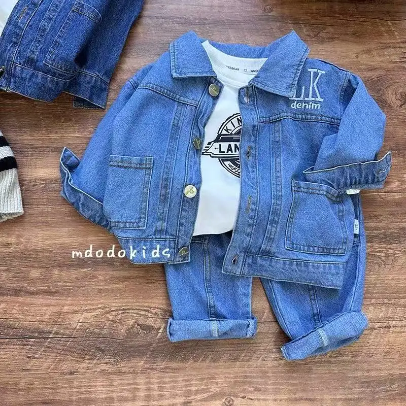 2025 New Children's Dress Clothes Handsome Casual Children's Boys Spring and Autumn Suit Denim Three-piece Suit Kids Outfits ﻿