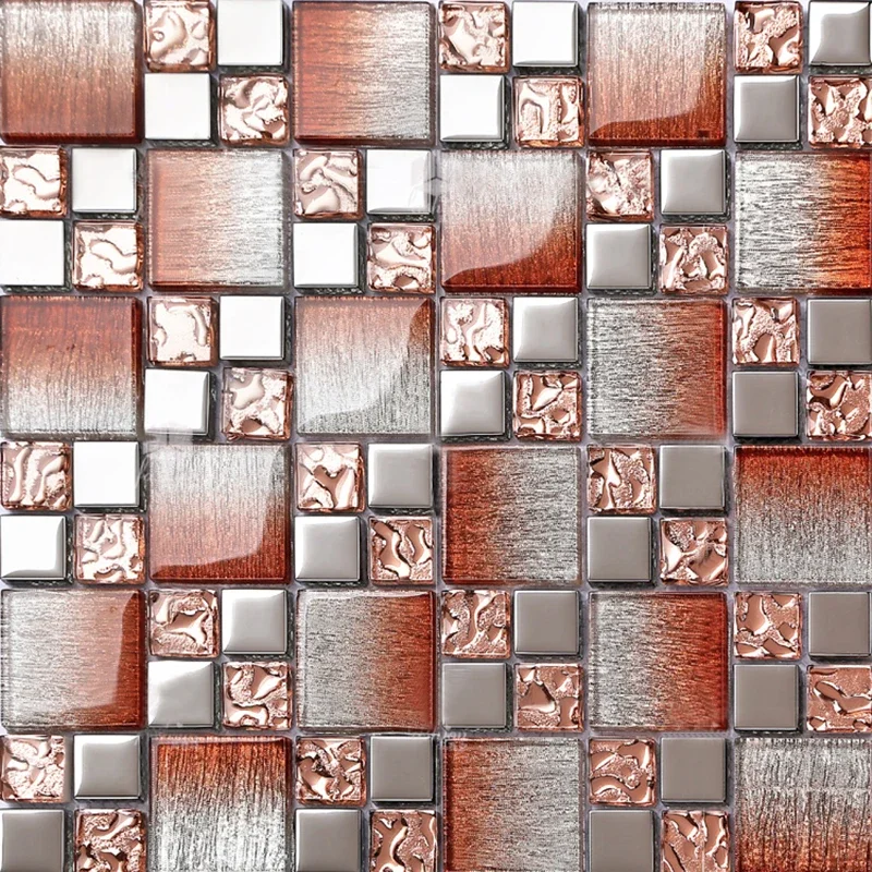 

Silver Red Glass Mosaic Tiles, Kitchen Bathroom Living room Fireplace background wall Wallpaper