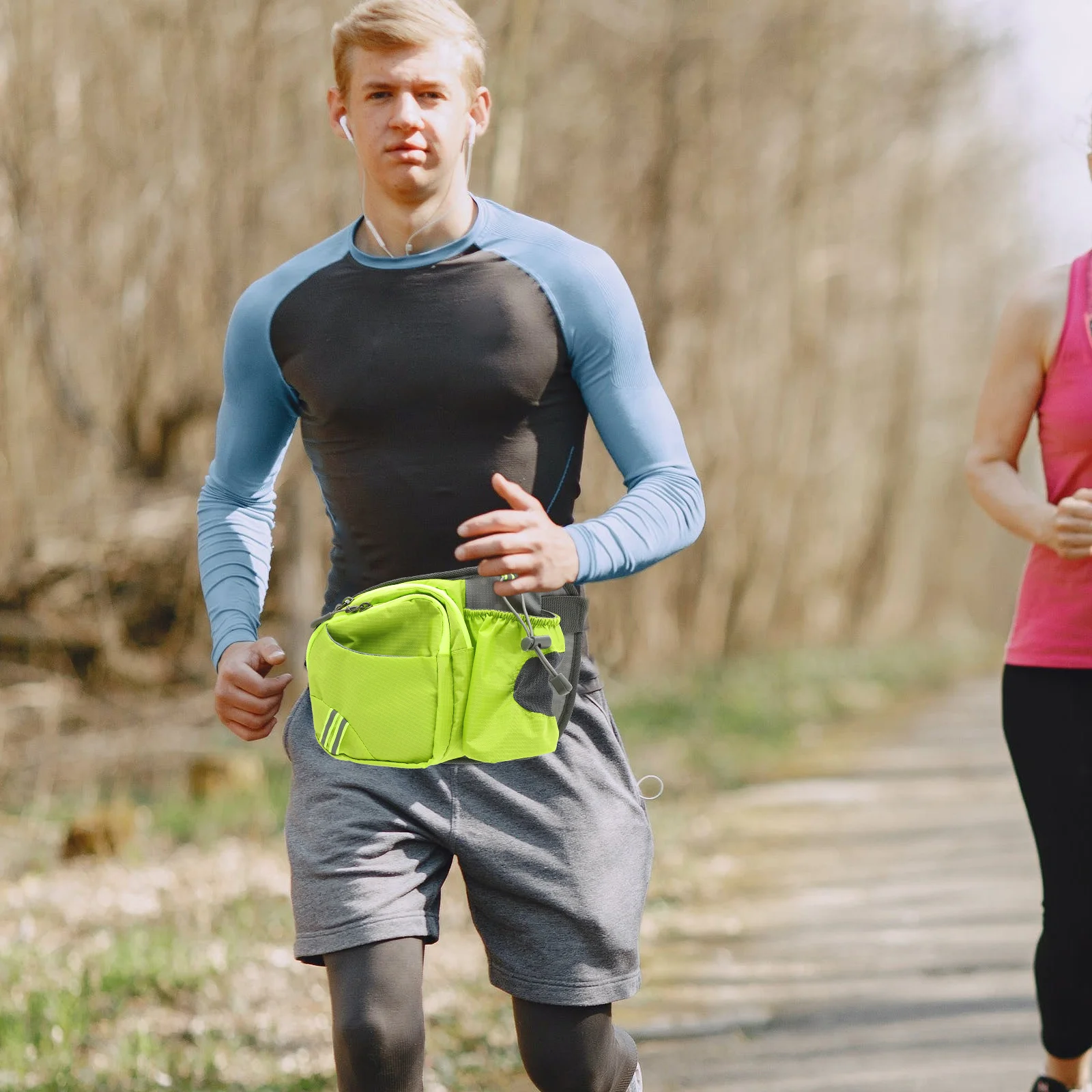 Green Running Belt Bag Pouch with Kettle Holder Lightweight Portable for Men Women Hiking Climbing Travel Sports