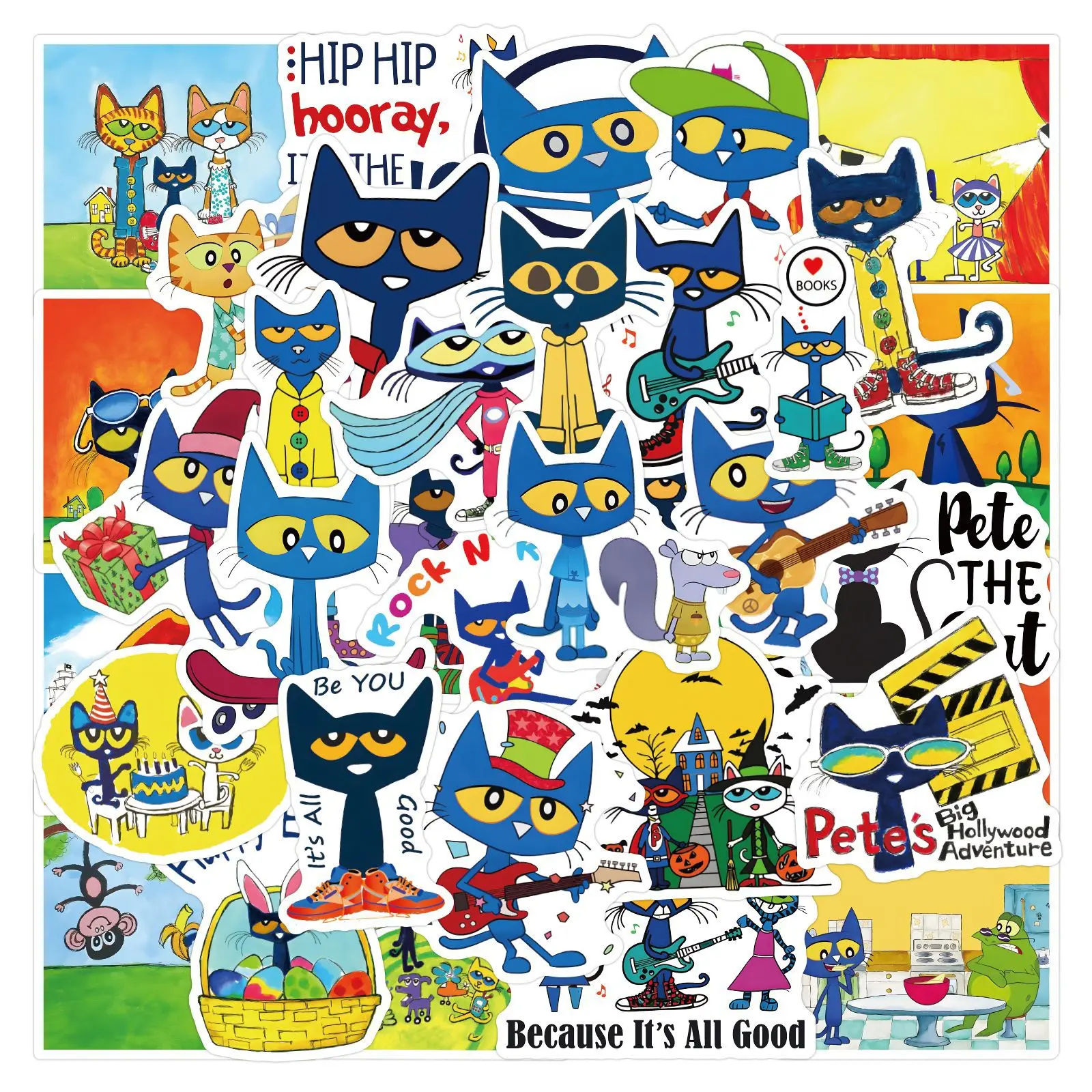 50PCS Cartoon Cute Pete Cat Graffiti Stickers DIY Phone Guitar Laptop Notebook Suitcase Cup Waterproof Sticker Kids Toy