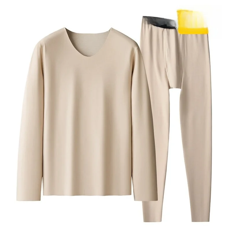 

Men's Thermal Underwear Set with Camere Fce Lined Autumn Winter plus Size Long Sve V-Ne Loose Fit Faion Urban Sle