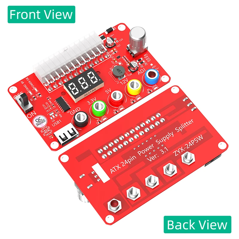 ATX Power Supply Splitter, Breakout Board, Módulo Adaptador, Display LED, Acrílico Case Kit, Botão de tensão ADJ, Reset Proteção, 24Pin, Novo