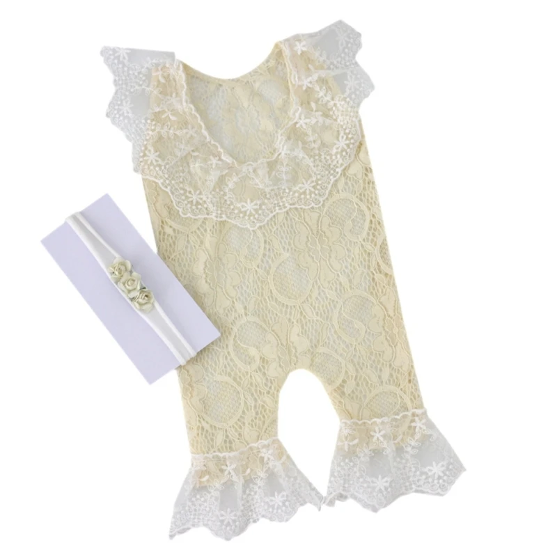 

Baby Photography Props Outfits Girl Lace Romper with Headband Infant Photo Outfits Cloth Newborn Shower Present 40JC