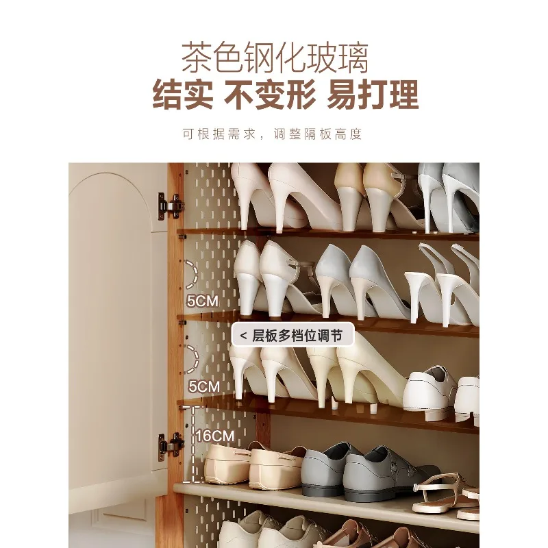 Solid wood shoe cabinet, household door storage cabinet integrated against the wall to enter the door, indoor large-capacity new