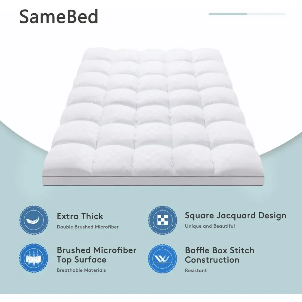 Extra Thick Mattress Pad Cover for Back Pain,Cooling Mattress Protector with Deep Pocket,Overfilled Down Alternative Filling