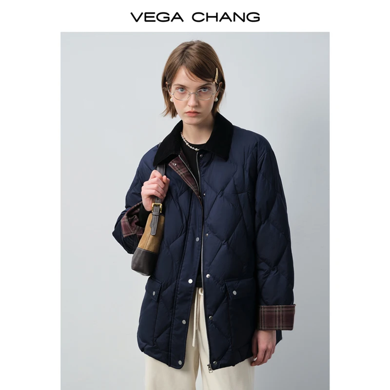 

Vega Chang New Winter Women's down Jacket Retro Color Matching 90% White Duck down Jacket