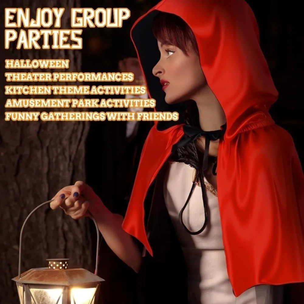 Rogue Character Double-sided Halloween Cloak Short Role-playing Cosplay Cap Black Red Medieval Hooded Cloak Hat Renaissance Fair