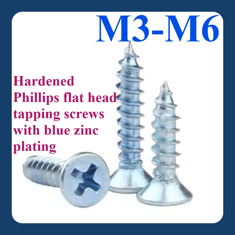 

M3 M4 M5 M6 Hardened Phillips flat head tapping screws with blue zinc plating