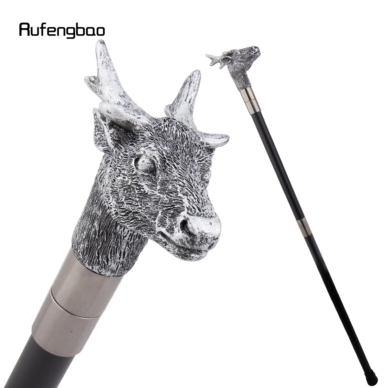 silver-resin-deer-antler-head-skull-colorful-cane-fashion-decorative-steel-stick-elegant-cane-knob-crosier-stick-93cm