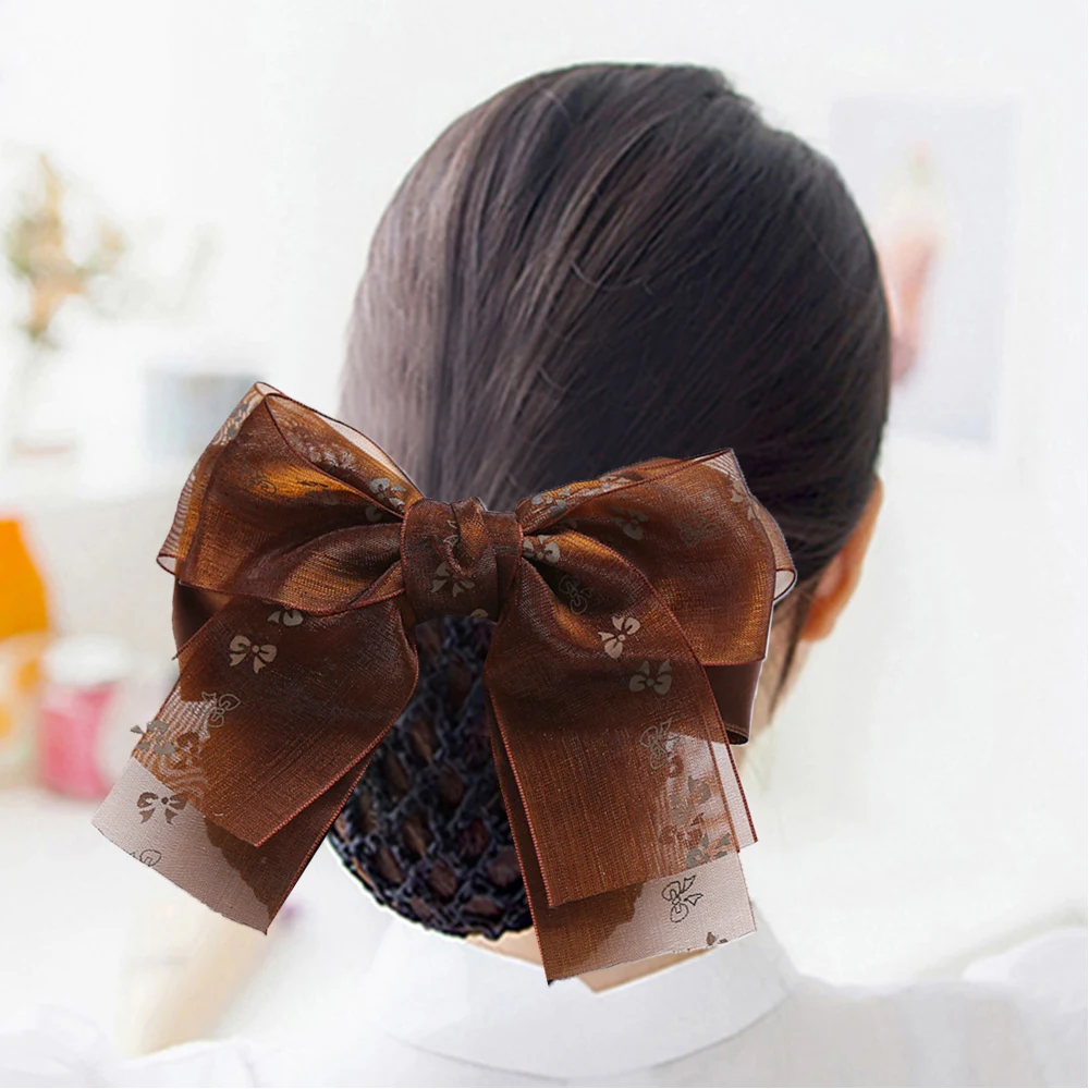 Fashion Satin Gauze Bow Hair clip with Net Hair Bun Cover Bowknot Snood Hairgrips Office Ladies Headwear Hair accessories