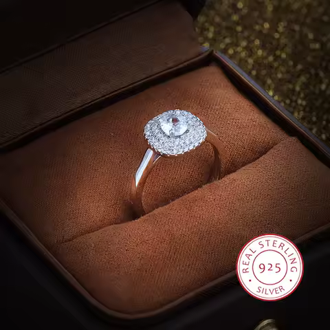 New Micro-inset Zircon Silver Ring Female Electroplated Platinum Luxury Simulation Diamond Ring Wedding Proposal Valentine's Day