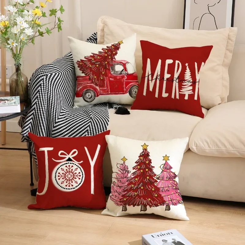 

4pcs Christmas Pillow Covers 45x45cm Red Pillow Covers Xmas Decorations Holiday Farmhouse Throw Case Decor for Sofa Couch