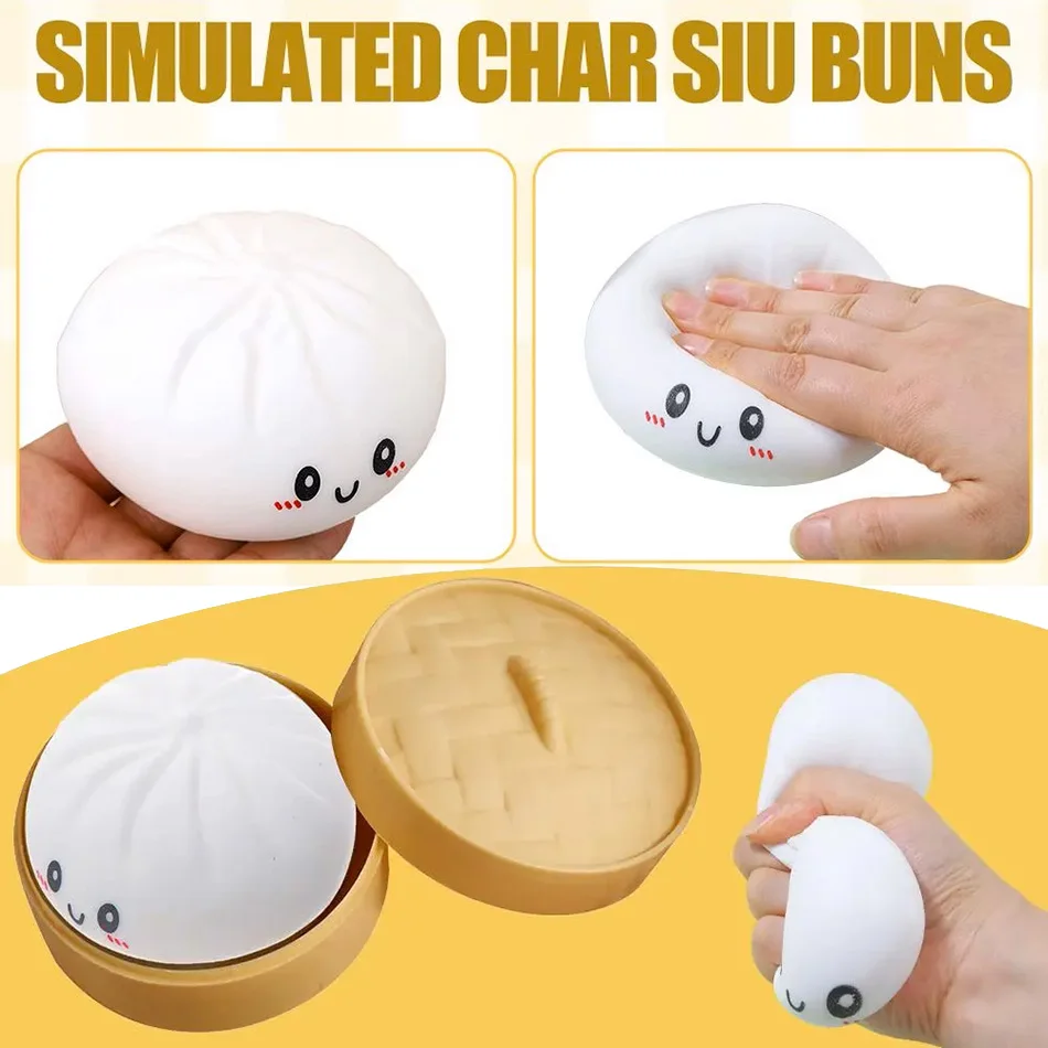 

Большая сенсорная игрушка-антистресс в виде пельменя 10 см с корзинкой-пароваркой для реалистичной игры и снятия стресса, подарок для снятия напряжения