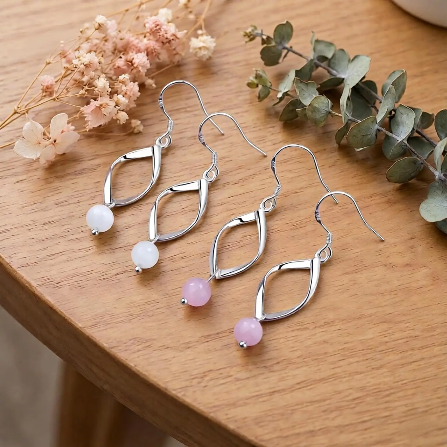 Elegant 925 Sterling Silver Geometric Rotate Opal Stone Drop Earrings For Women Girls Anniversary Party Fashion Jewelry Gifts