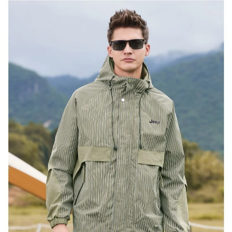 

Men's American Style Workwear Jacket Waterproof Windbreaker Hooded Utility Coat Spring Fall Outdoor Casual Multi-Pocket 2025