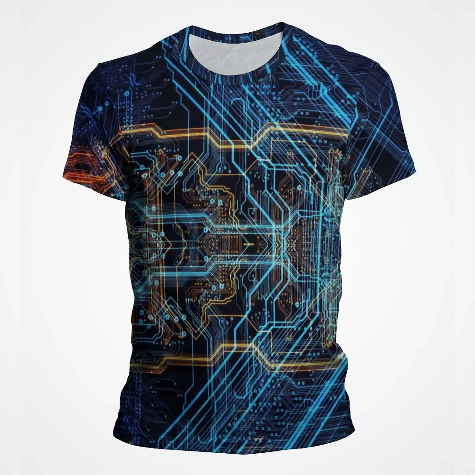 Herren-T-Shirt mit 3D-Leiterplatten-Motiv, realistisches elektronisches Chip-Motherboard-Muster, Kurzarm-T-Shirt im Technologie-Stil, Street-Top – Detail 13