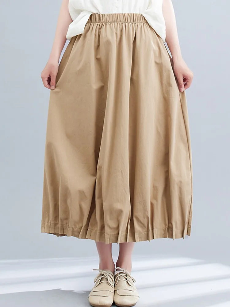 

High Waist Casual Skirts Women New Arrival 2022 Summer Simple Style Vintage Solid Color Loose Female A-line Long Skirt B1921