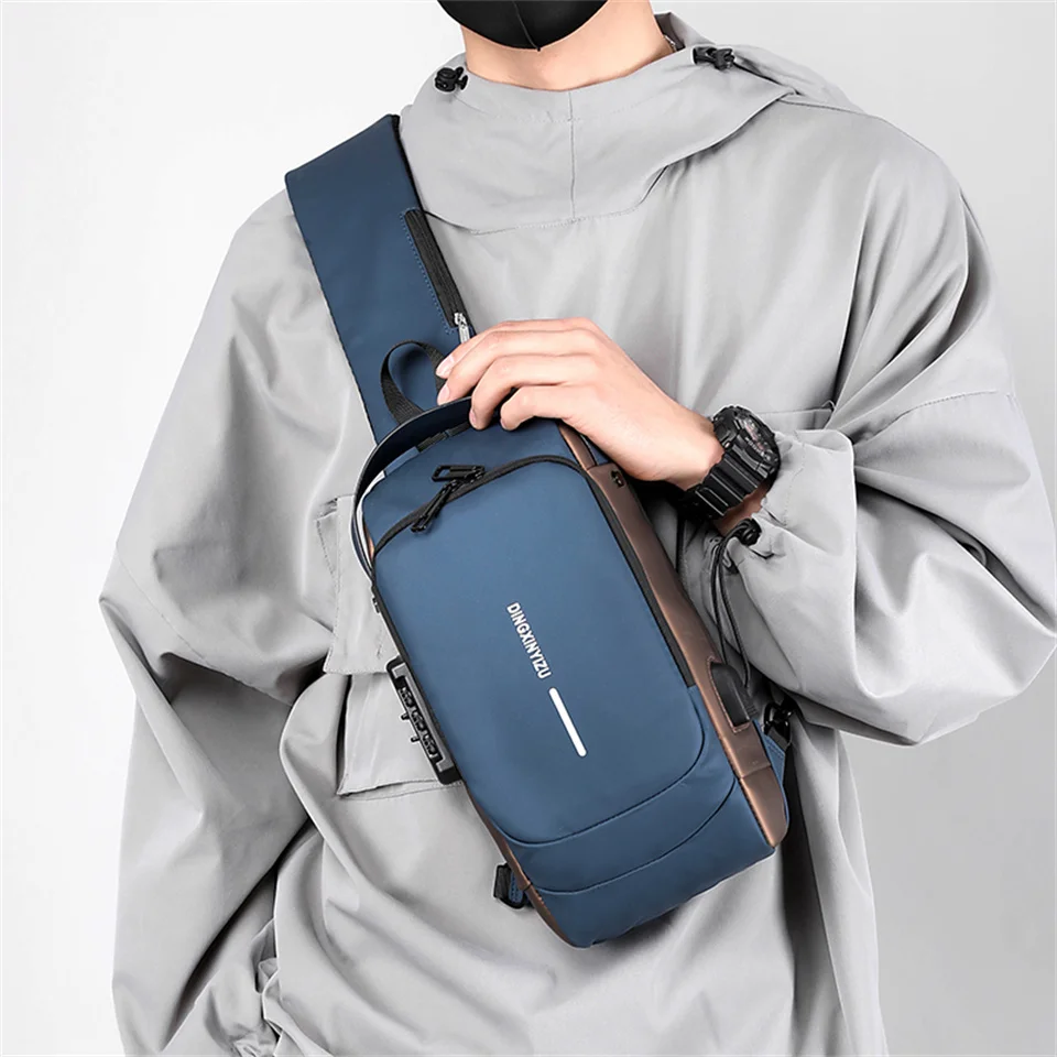 Men's Small Chest Pack Solid Male Outdoor Chest Bag Nylon Chest Pack Men Fashion Travel Purse Phone Pouch Pocket Sling Bag