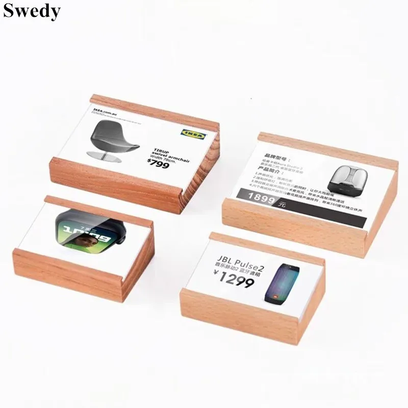 50x70mm Small Wood Base Acrylic Sign Holder Display Stand Table Number Place Card Holder Mini Price Label Card Tags