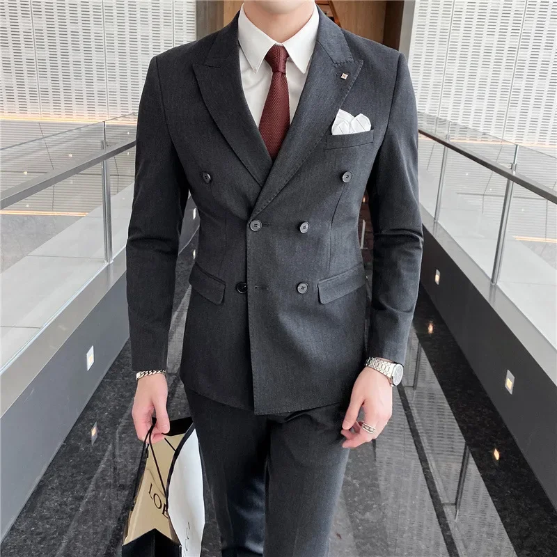 3159 Casual Slim Suit Jacket British Three-piece Korean Suit Suit Slim Double-breasted Dress